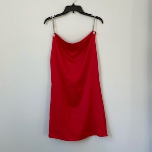 Red Cowl Neck Dress with Rhinestone Straps
